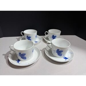 Studio Nova Ming Blue TPD03 Porcelain Tea Cup and Saucer Set of 4 White Blue